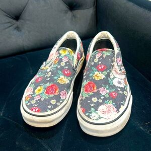 Vans Floral Slip-On Sneakers - Black and Multicolor